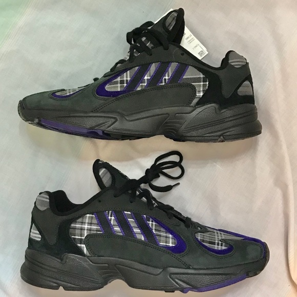 adidas Other - Adidas Yung-1 black purple plaid men’s size 9